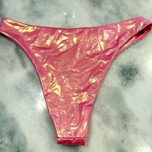 PrettyLittleThing Metallic 3-Piece Underwired Cover Up Pink Bikini Set Size 12 - Picture 10 of 11